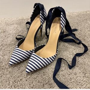 Striped Navy and White Heels with Ribbon Tie